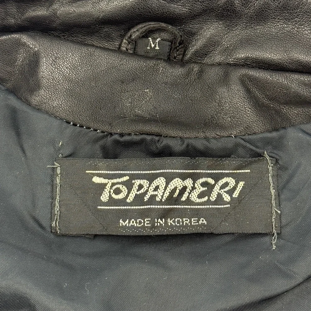 Vintage TOPAMERI Black Genuine Leather Mock Neck Zip Up Fall Vest Women's Size M